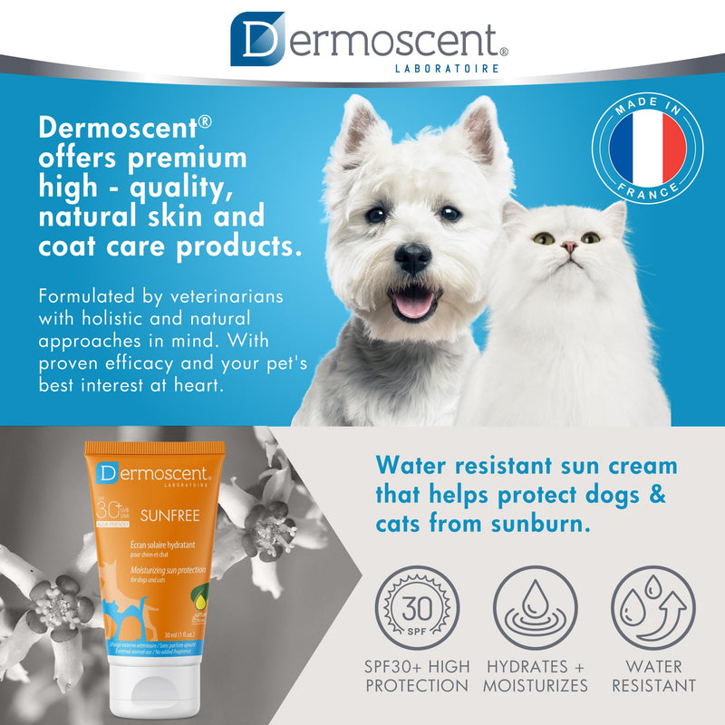 Dermoscent SunFREE SPF30+ Cat & Dog Sunscreen - Safe & Natural Mineral Sunscreen Moisturizing Sun Protection - 30 Ml / 1 Fl. Oz.