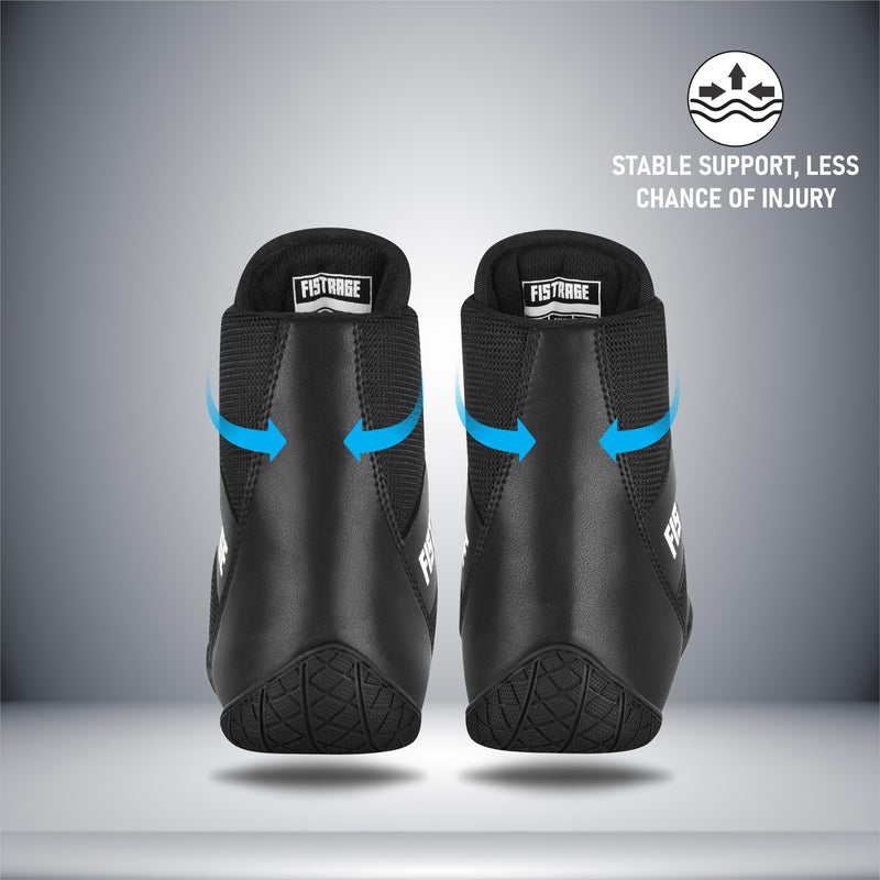 FISTRAGE Boxing Shoes Lightweight Microfiber Leather Kickboxing Training and Fighting Boots Pro Fighters with Mesh and Rubber Sole for Extra Grip - Ventilated Design - Men, Women, Kids Sizes Along With Sting Bag 8.5 Women/7 Men Black - BeesActive Australia