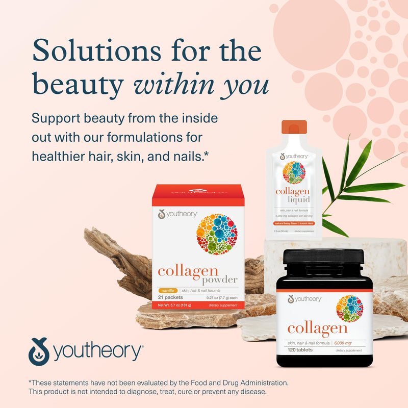 Youtheory Advanced Collagen - 6,000 mg - with Vitamin C - for Hair, Skin & Nails* - Collagen Supplements for Women and Men - 120 Tablets (Pack of 2) 120 Count (Pack of 2)