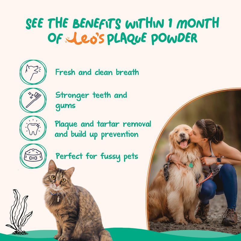 Leo's Plaque Off Powder For Dogs & Cats | 200g | Pet Teeth Cleaning | Cat & Dog Breath Freshener Food Topper | 100% Natural | No Dog Toothbrush or Dog Toothpaste | Plaque Remover For Dogs & Cats 1 Pack