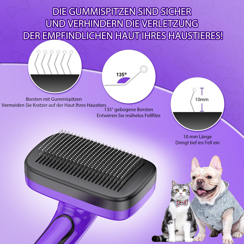YOPETAYU Dog Brush for Dogs, Cats and Pets, Self-Cleaning, Against Undercoat and Loose Fur, Reduces Hair, Gentle on the Skin, for Large, Medium and Small Dogs and Cats, Purple - BeesActive Australia