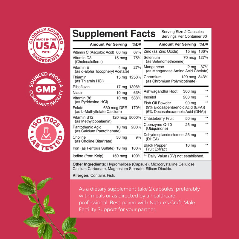 Female Fertility Support Capsules with Prenatal & CoQ10 - 60 Count | Preconception blend with choline, inositol, folate, chasteberry & CoQ10 to support conception 60 Count (Pack of 1)