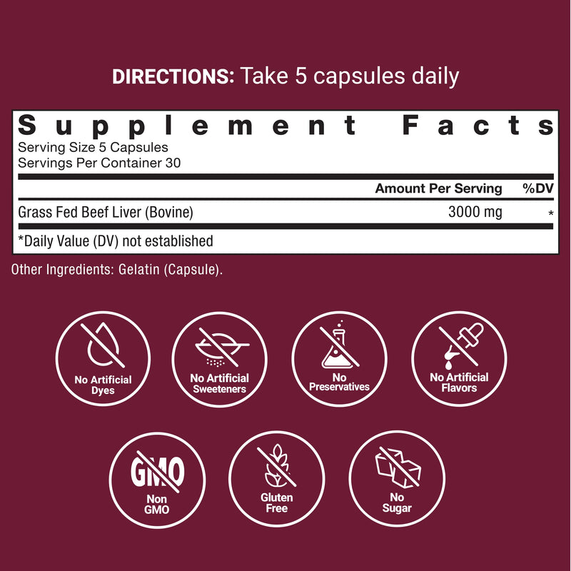 FORCE FACTOR Primal Origins Beef Liver Capsules, Grass Fed Beef Organ Supplement, Pasture-Raised, Hormone & Antibiotic Free, Non-GMO, 150 Capsules - BeesActive Australia