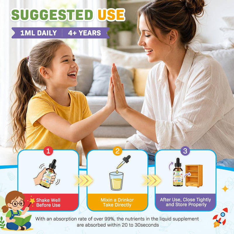 Kids Focus and Attention Supplements with Phosphatidylserine, Omega-3, Magnesium Glycinate, L-Theanine, Choline & Lutein – Kids ADHD Brain Liquid Drops for Memory, Calm Mood & Learning, Strawberry 2oz