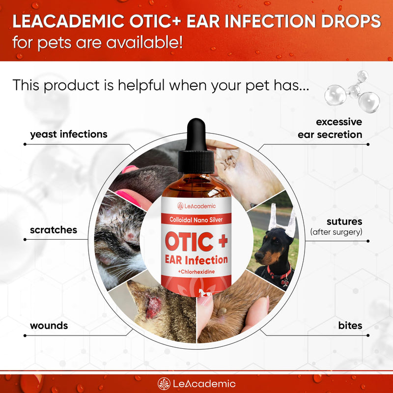 Dog Ear Infection Treatment | OTIC+ Ear Infection Treatment for Dogs & Cats | Cat Cleaner Drops | Chlorhexidine Wash for Pets | Helps with Otic Irritations & Itchings | Nano Silver | 2 Oz - PawsPlanet Australia