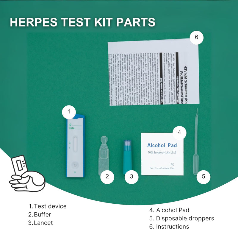 Herpes Self Test for Male and Female Detects Herpes HSV simplex genital Infection sti std Quick Home Test