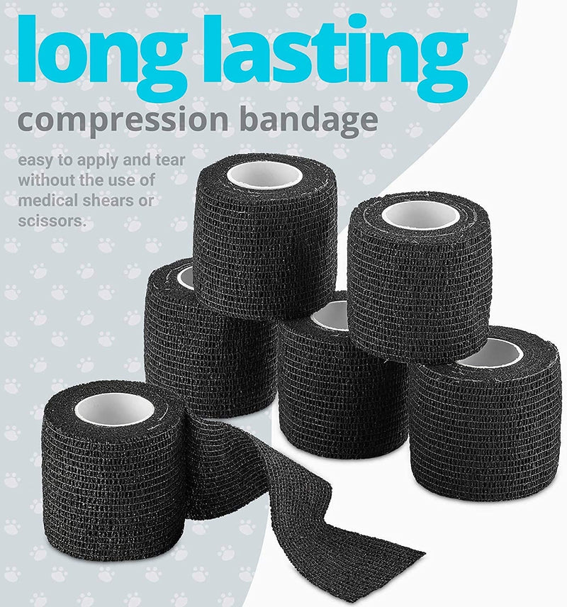 Vet Wrap - (Pack of 24-2 inch x 5 yard Rolls) Self Adherent Wrap Cohesive Compression Bandage and Medical Gauze Bandage Roll Tape for Dogs, Cats, Horses, Black 24 Count (Pack of 1)