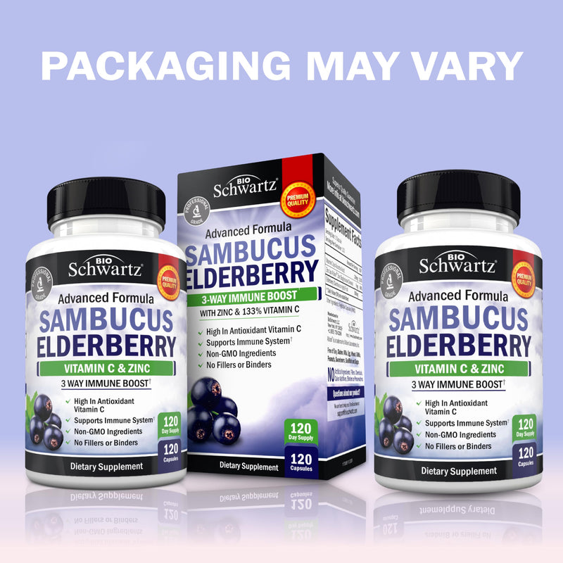Elderberry Capsules with Zinc and Vitamin C for Adults, 120 Count | Immune Support Supplement for Women and Men, Black Sambucus Elderberry with Vitamin C and Zinc, Immune Defense Multiminerals 120 Count (Pack of 1)