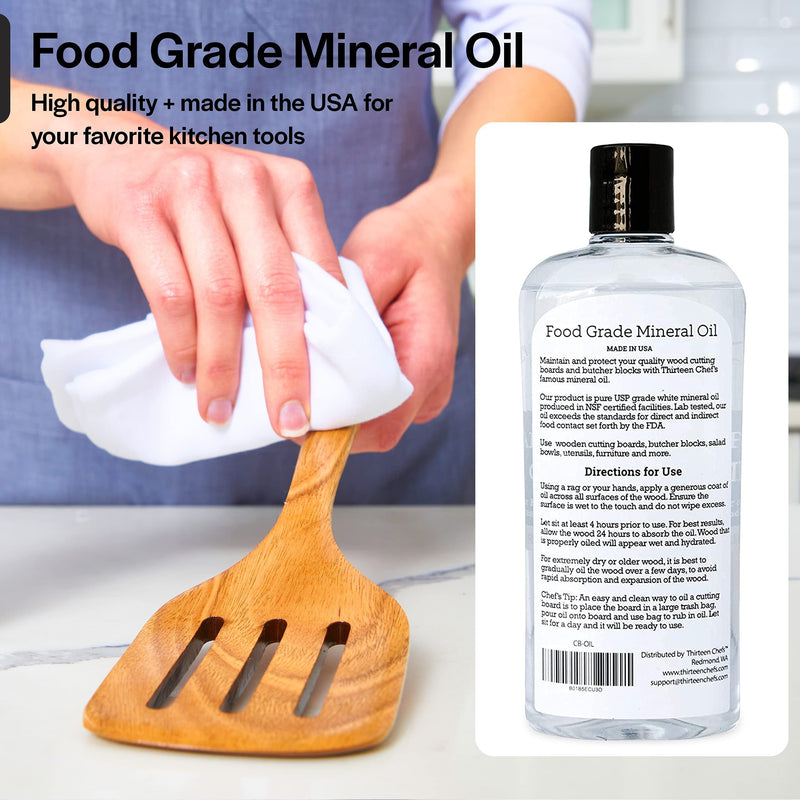 Thirteen Chefs Mineral Oil - 12oz Food Grade Conditioner for Wood Cutting Board, Countertop & Butcher Block, Lubricant for Knife or Meat Grinder - Safe USP Finish on Marble, Soapstone 12 Fl Oz - BeesActive Australia