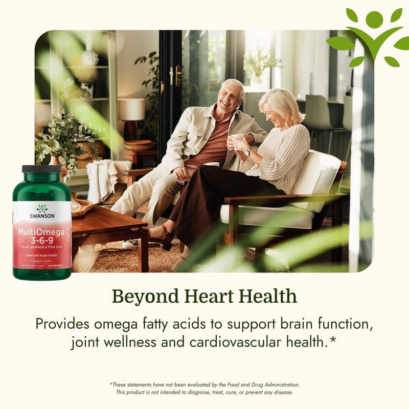 Swanson MultiOmega 3-6-9 Non-GMO Flax (220 Softgels, 2400mg Serving) | Borage and Fish Oil Capsules, Essential Fatty Acids Supporting Cardiovascular Health and Brain Health 220 Count (Pack of 1)