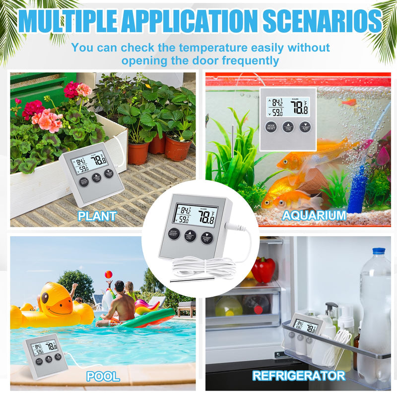 Relaxweex 3 Pack Refrigerator Thermometer Freezer Alarm Digital Thermometer with Sensor, High and Low Alarm Memory Function for Freezer Fridge Kitchen Aquarium(White) White