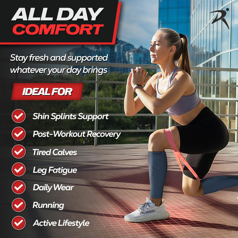 Rymora Calf Compression Sleeves Men Women - Leg Compression Sleeve Footless Socks - Shin Splint Relief Fitness Running Medium Charcoal - BeesActive Australia