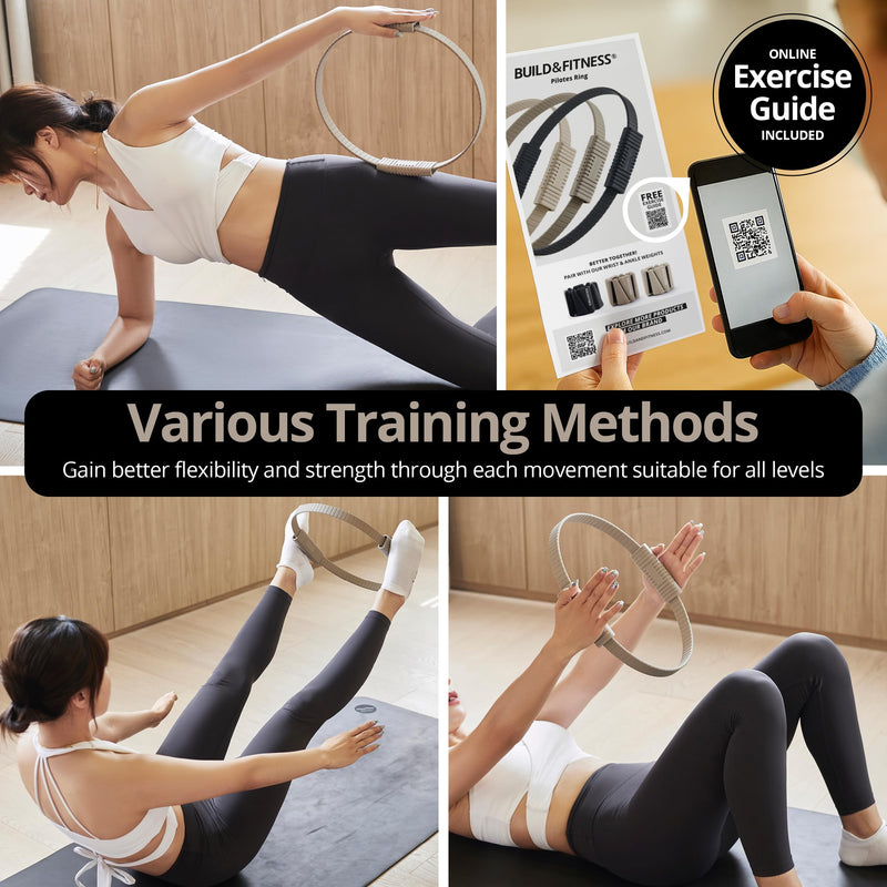Build & Fitness Pilates Ring – 13.5 inch Magic Circle for Toning Thighs, Core, and Arms – Lightweight, Durable Silicone & Fiberglass Construction for Modern Home, Studio & Travel Workouts Mocha