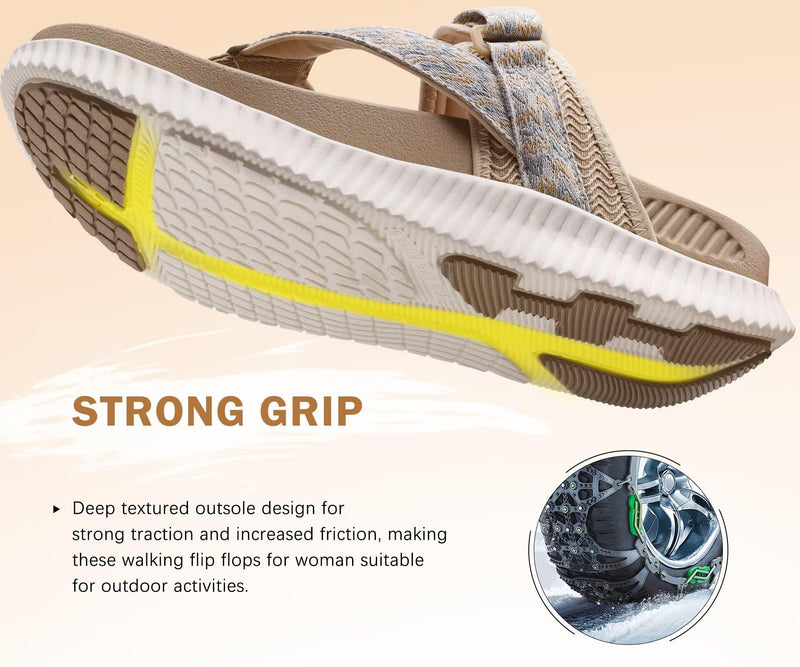 KuaiLu Womens Arch Support Flip Flops & Sandals Thick Athletic Cushion 7 Beige
