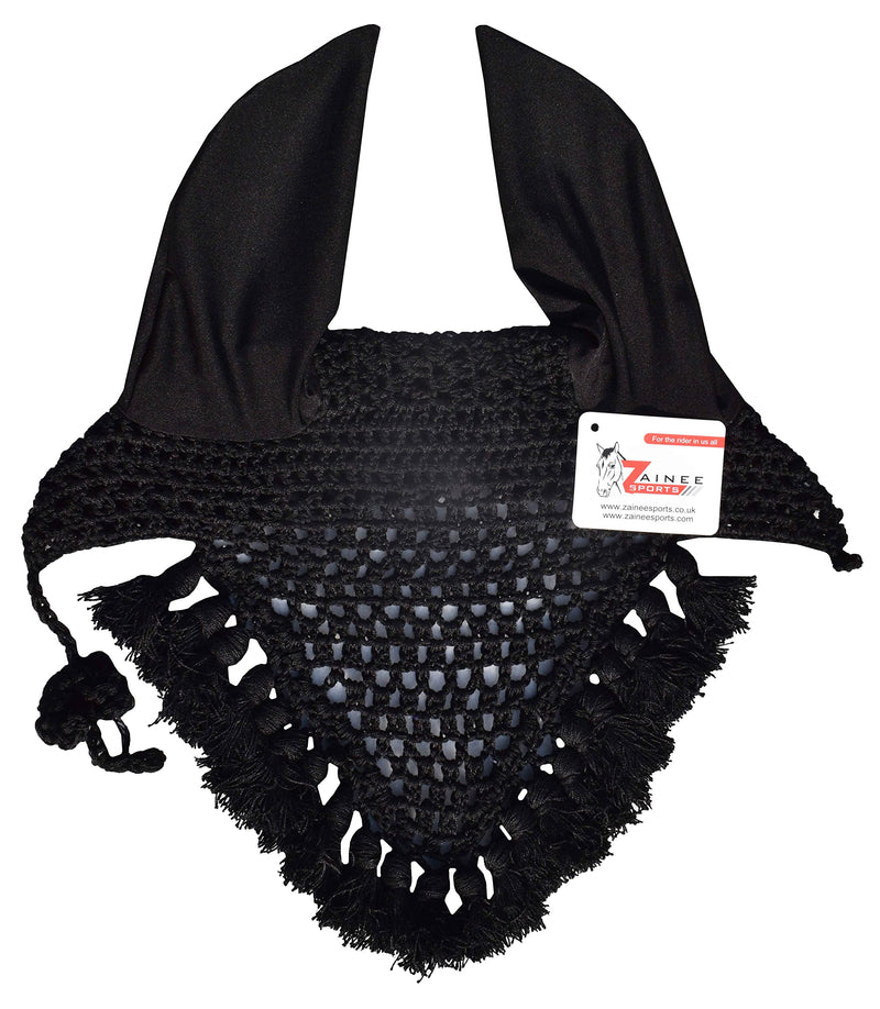 Horse Fly Bonnet Fringe Ear Nets Ear Cover Hat Hood Mask Flyveil Full Light Weight Handmade Polyester Full (Horse/Full, Black) HORSE / FULL - BeesActive Australia