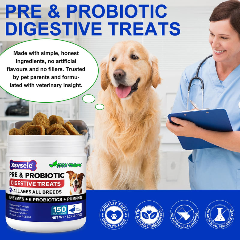 Probiotics for Dogs Gut Health, 150 Probiotic Chews For Dogs, Dog Probiotic Supplements, Support Pets Digestive Care | Itchy Skin | Allergies, Dog Probiotics for Gut Health for All Breeds & Ages
