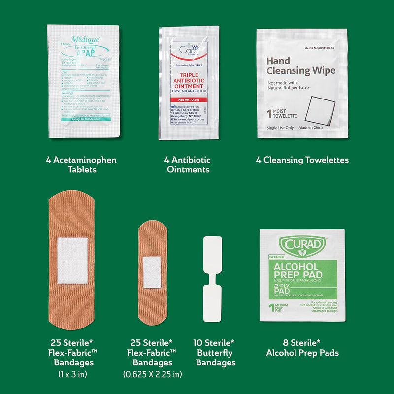 Curad Compact First Aid Kit with Over-The-Counter Medicine,All Purpose,Flex-Fabric and Butterfly Bandages,Antibiotic Ointment,Cleansing Towelettes,Alcohol Prep Pads,Acetaminophen,Carry Case, 80 Count - BeesActive Australia
