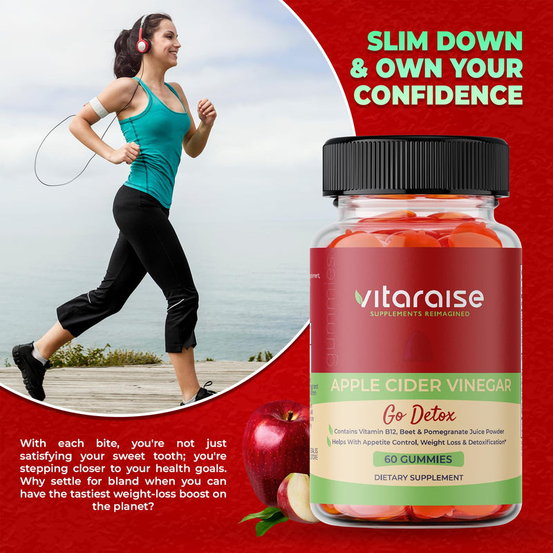 Apple Cider Vinegar Gummies with Mother, B9 & B12, ACV Weight Loss, 60 Ct | Keto Gummies, Detox & Digestion Support, Metabolism Booster, Non-GMO, Vegan, Gluten-Free, Beetroot & Pomegranate, 1000mg