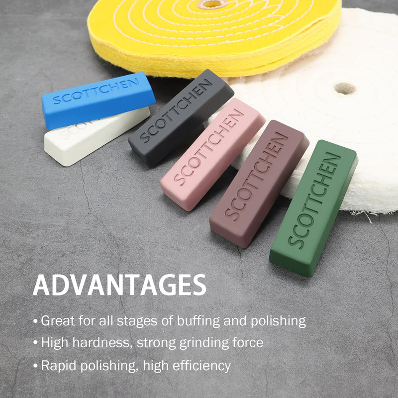 SCOTTCHEN Buffing Polishing Cutting Compounds 16 Oz.Kit-for Stainless Steel Aluminum Jewelry,Black White Purple Brown Blue Green,from Course to Fine - 6 Pcs 16 Oz-Mixed