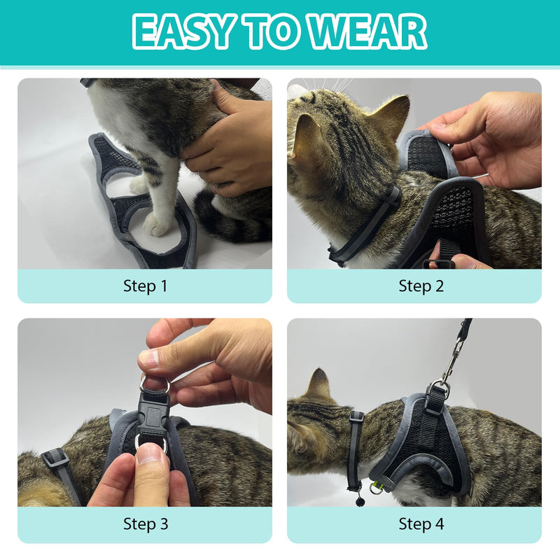 Cat harness escape-proof, cat harness set with leash, cat harness for walking, puppy harness with reflective and breathable for small and medium-sized cats, black (XS) XS - BeesActive Australia