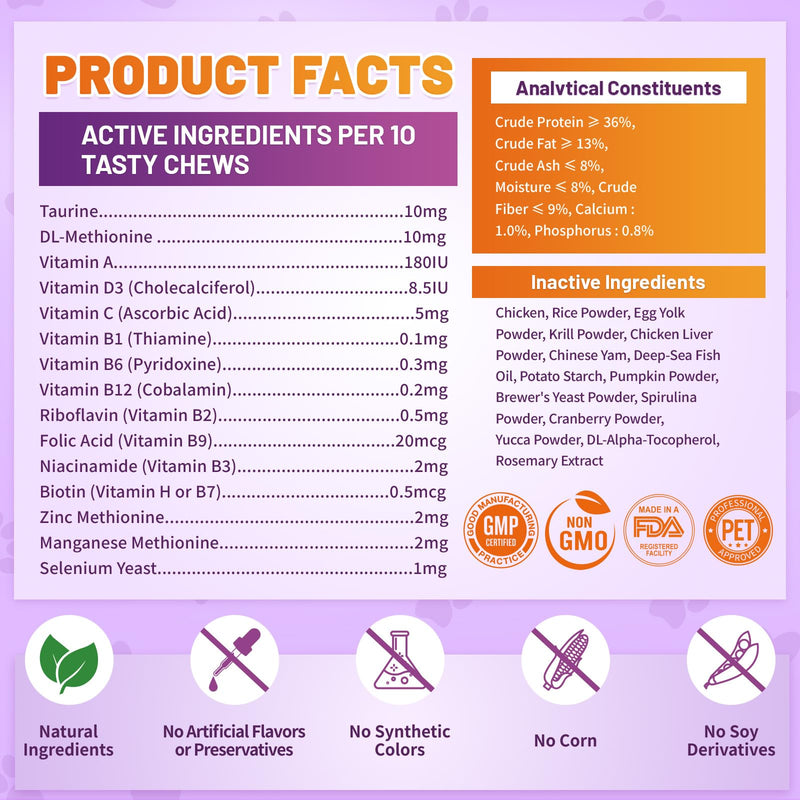 Cat Vitamins & Calming Treats, Cat Multivitamin & Calming Support with Taurine, Melatonin, L-Theanine for Stress, Mood, Skin, Immunity & Daily Wellness, Chicken & Krill Flavor