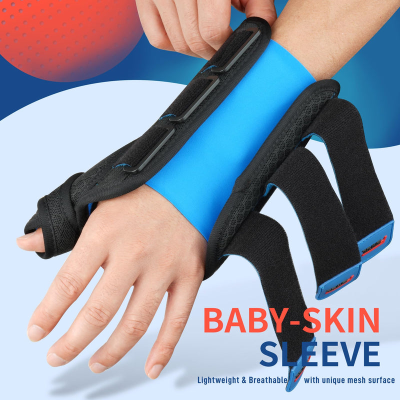 FEATOL Carpal Tunnel Wrist Brace Night Support, Thumb Spica Splint Right Hand for De Quervains Tenosynovitis, Tendonitis, Wrist Brace With Thumb Support-Large/XLarge-Women & Men, Black Large/X-Large(Pack of 1) Right Hand-Black Blue