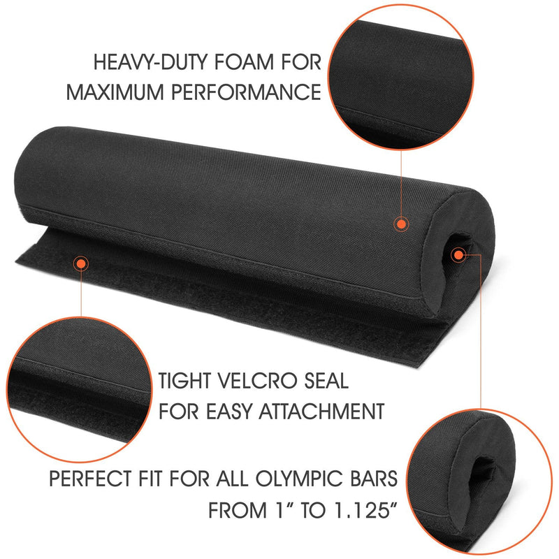 Yes4All Barbell Thick Foam Nylon Pad, Neck Shoulder Protective Pad For Lunges, Squats And Hip Thrust Fit Standard Olympic Bar Set 2 Black