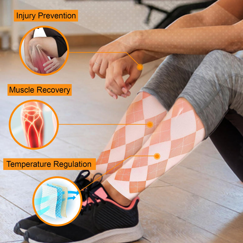 Doc Miller Calf Compression Sleeve for Women & Men, Footless 20-30mmHg Support for Shin Splints, Varicose Veins, Nurses, Running, Leg Pain Relief, Argyle Pattern, 1 Pair Medium Orange. White - BeesActive Australia