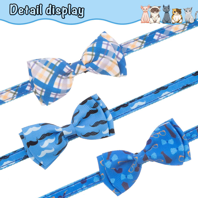 Breakaway Cat Collar with Removable Bow Tie and Bell, Cute Multi-Style Patterns, 3 Pack Safety Buckle Kitten Collars, Adjustable Pet Collar for Boy Cats Puppy Blue - BeesActive Australia