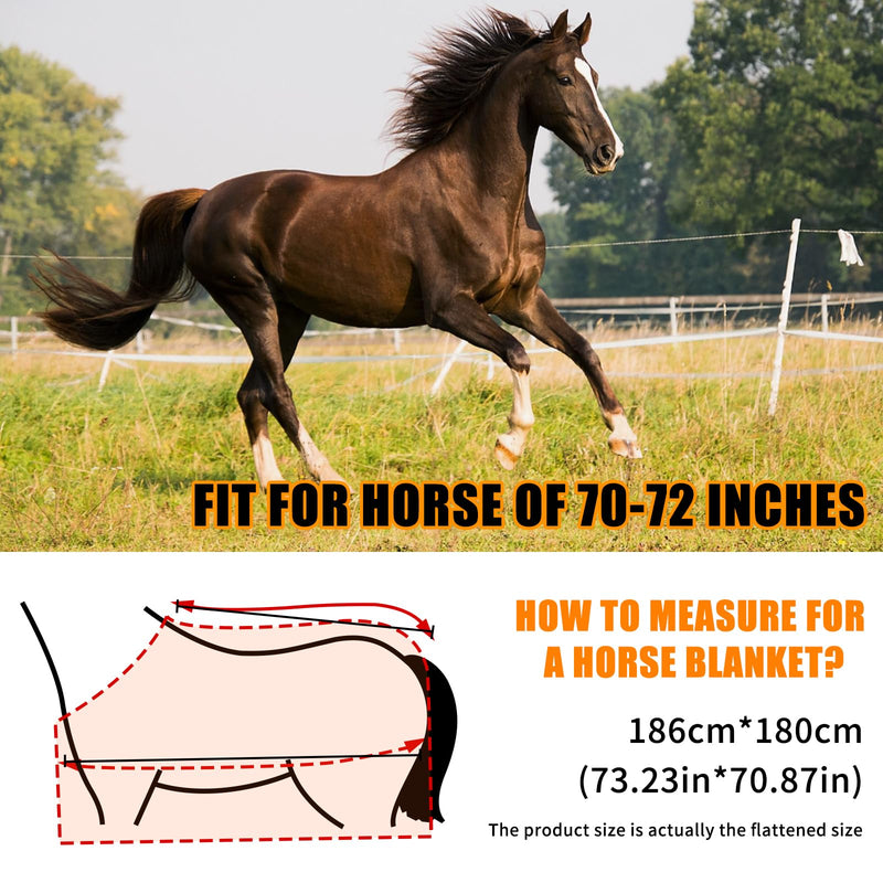 Horse Fly Sheet Breathable, Micro Mosquito Mesh with Adjustable Straps, Lightweight Nylon Equine Sheet, Prevent Fly Bites (70”-72”)