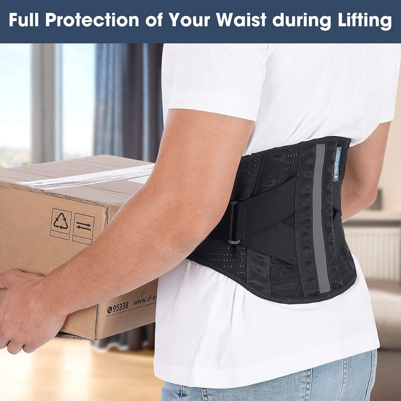 Timtakbo Back Brace Support Belt for Men Women, Back Support Brace for Lower Back Pain Relief with Lumbar Pad for Lifting at Work, Scoliosis Pain Relief Brace (Black,L/XL Fits 29.5”-37.5”Belly Waist) BLACK/GREY L/XL