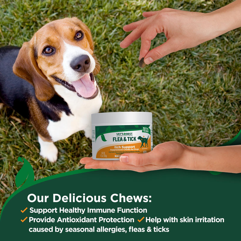 Vet's Best Flea & Tick Soft Chews for Dogs – Natural Supplement for Dog Flea and Tick Prevention – Veterinarian-Formulated Itch Relief and Immune Support – Made in USA – 60 Chews