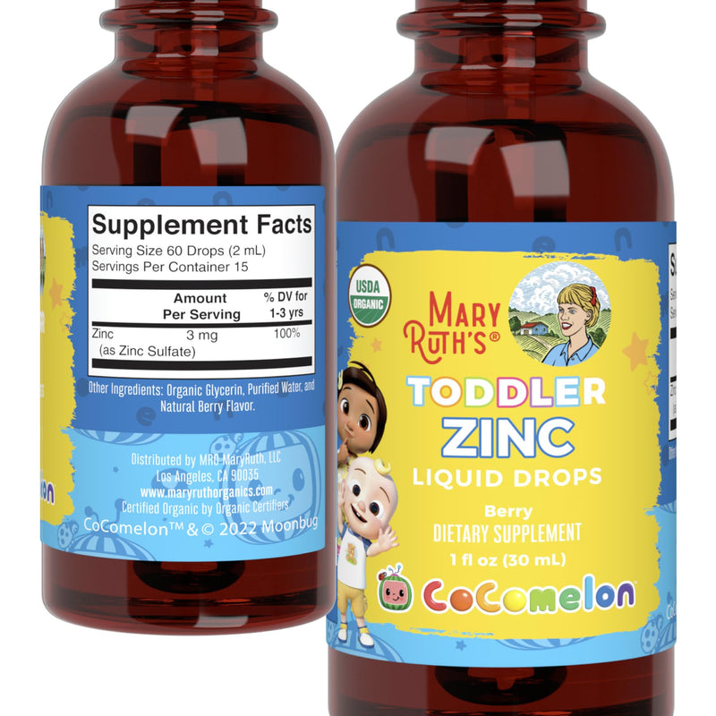 MaryRuth Organics Cocomelon Toddler Liquid Ionic Zinc | Sugar Free | USDA Organic | Kids Zinc Sulfate for Ages 1-3 | Immune Support Supplement for Children | Vegan | Non-GMO | Gluten Free | 1 Fl Oz - BeesActive Australia