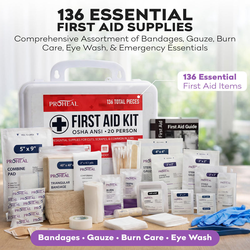20 Person OSHA Compliant First Aid Kit for Businesses, Vehicles, Trucks, Construction Site - Type III, ANSI Class A Emergency Kit - 136 Piece Essential First Aid Supplies 20 Person Kit