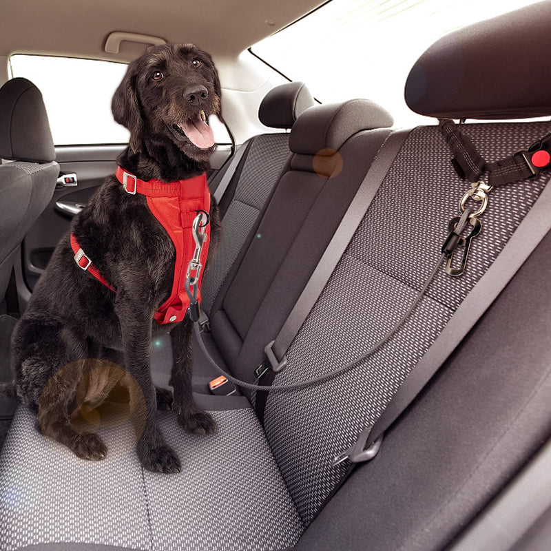 Chew Proof Dog Car Seat Belt, 2 in 1 Steel Cable Dog Car Accessories Headrest Restraint Dog Car Seatbelt for Medium Large Dogs Chewer Heavy Duty Dog Seatbelts for Cars Swivel Attach Black 2 Pack - BeesActive Australia