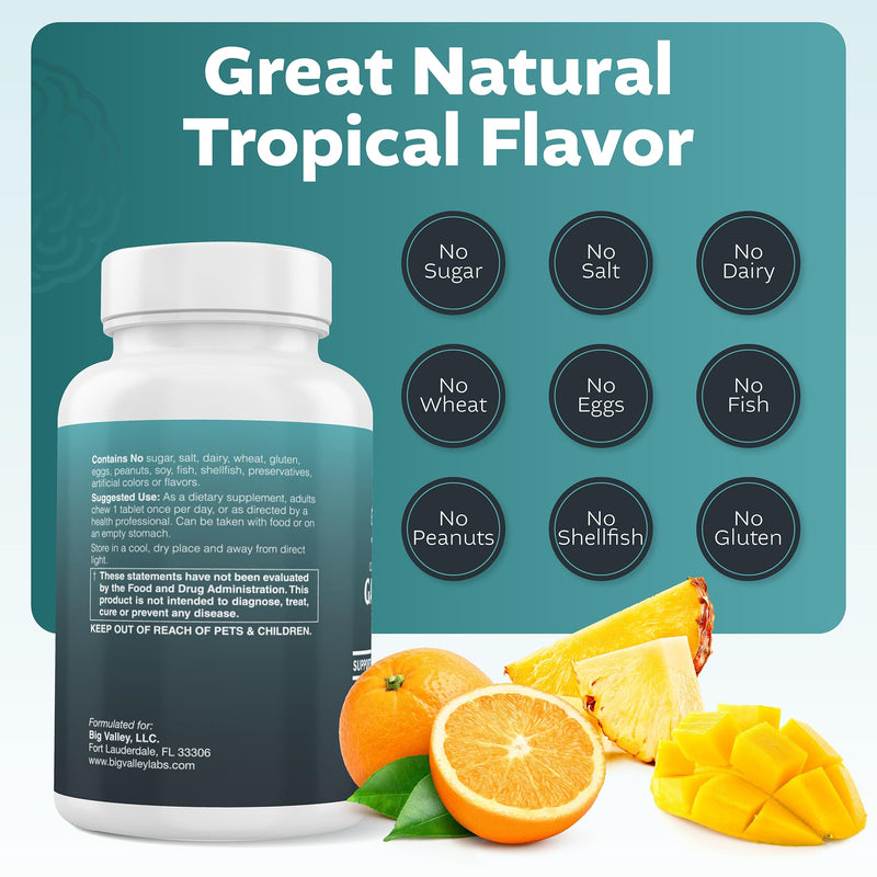 GABA 200 mg Chewable Tablets – PharmaGABA® for Relaxation & Daily Calm – Tropical Flavor – Vegan, Non-GMO, Gluten-Free – 30 Chewables
