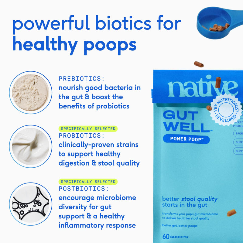 Native Pet Advanced Gut & Mobility Support: Hip & Joint Supplement for Dogs - Helps Maintain Healthy Cartilage & Joint Flexibility & GutWell Power Poop - Dog Fiber Supplements - 60 Count