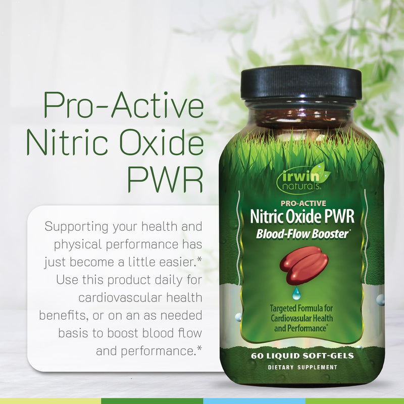 Irwin Naturals Pro-Active Nitric Oxide PWR Blood-Flow Booster | 60 Softgels | Nitric Oxide Support | L-Citrulline + Beet Root + Red Spinach | Blood Flow & Performance | 60 Liquid Soft-Gels 60 Count (Pack of 1)