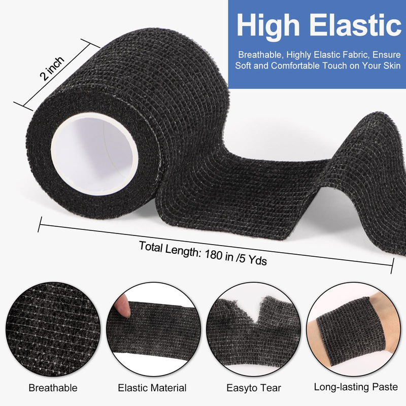 LDIWEE 24 Rolls Self Adhesive Bandage Wrap, 4 Inch x 5 Yards Black Athletic Tape Grip Tape, Flexible Non Woven Cohesive Bandage Wrap Vet Wrap, Ankle Sprains Swelling First Aid Medical Tape, Coban Wrap - BeesActive Australia