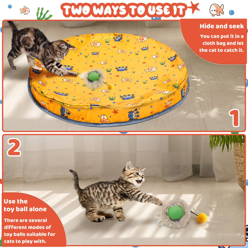 Interactive Cat Toy Ball,Self Rolling Cat Ball in Pouch Fixed with Steel Rim,Rechargable Automatic Motion Activated Moving Toy with 3 Working Modes,Hide and Seek Mouse Catching Game,28 Inch Yellow - BeesActive Australia
