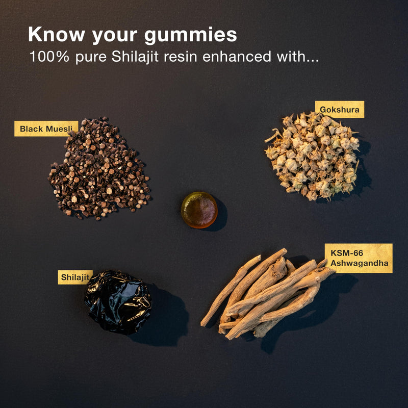 Be Bodywise Pure Himalayan Shilajit Gummies | 3000 MG I Individually Wrapped | No Added Sugar | KSM 66 Ashwagandha, Gokshura | 75% + Fulvic Acid,85+ Trace Minerals |Men,Women|Natural,Vegan I 60 Gummy Shilajit Gold Gummies