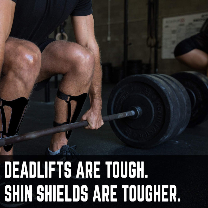 Deadlift Shin Guards, Box Jump Shin Guard Protector, Smart Shin Shields best workout protection for Deadlifts, CrossFit, Weightlifting, Powerlifting, Jumps, 2.5 mm hard bearing grade plastic Pair of 2