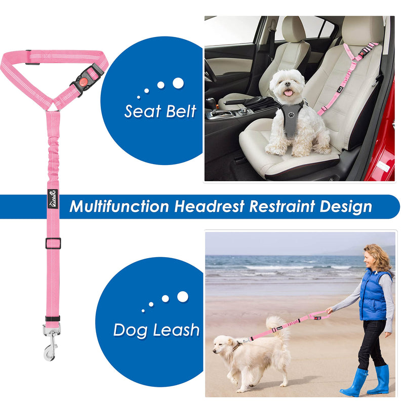 Lukovee Dog Seatbelt Leash for Cars, 2 Pack Pet Safety Car Seat Belt with Adjustable Buckle & Reflective Bungee, Connect Dog Harness in Vehicle Car Dogs Restraint Travel Daily Use (Pink) A-Pink A- Headrest with Clip + 2 in 1 Seat Belt - BeesActive Australia