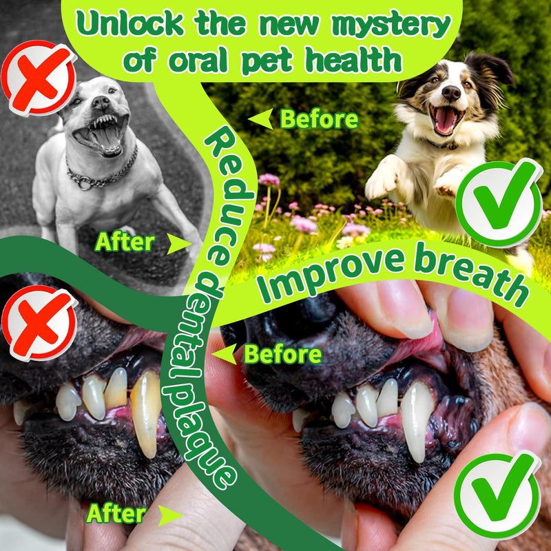 Mimo Style Dog Dental Powder, Dog Teeth Cleaning Powder, Targets Tartar & Reduces Plaque & Bad Breath - Teeth Cleaning Made Easy Eliminate - Meat-Flavored Formulated Green