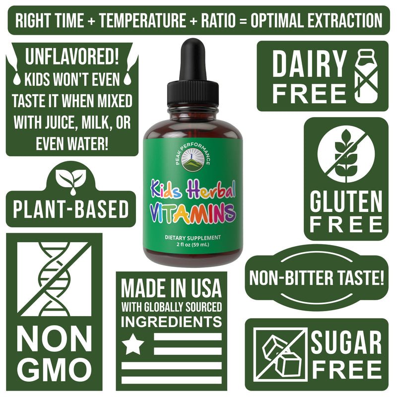 Kids Vitamins From Herbs. Liquid Kids Herbal Multivitamin. No Bitter Taste. Sugar Free 14-in-1 Vegan Supplement Drops For Toddlers, Children, Teens. Mixed In Water They Won't Even Taste It - BeesActive Australia