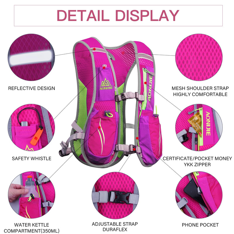 Geila Ultralight Hydration Backpack (5.5L) for Running, Trail Running, Marathon, and Cycling – Includes 2x250ml Water Bottles Rose Red 5.5L