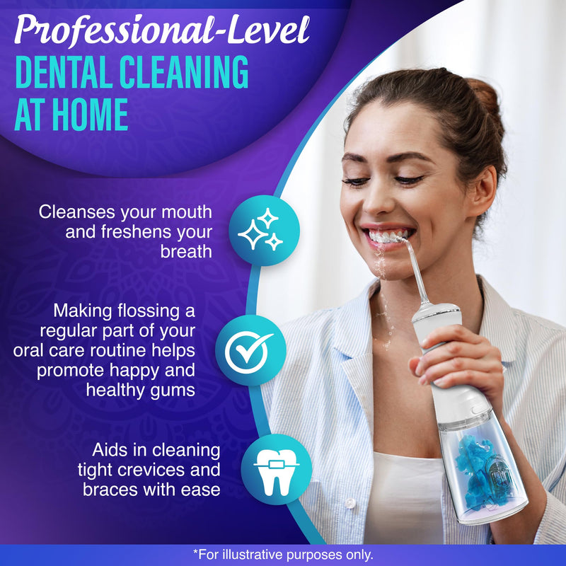 GuruNanda Advanced Dental Water Flosser 3.0 with UV Mode Water Flosser & 24 Aquapods with Mouthwash for Fresh Breath & Plaque Removal, Compact & TSA-Friendly