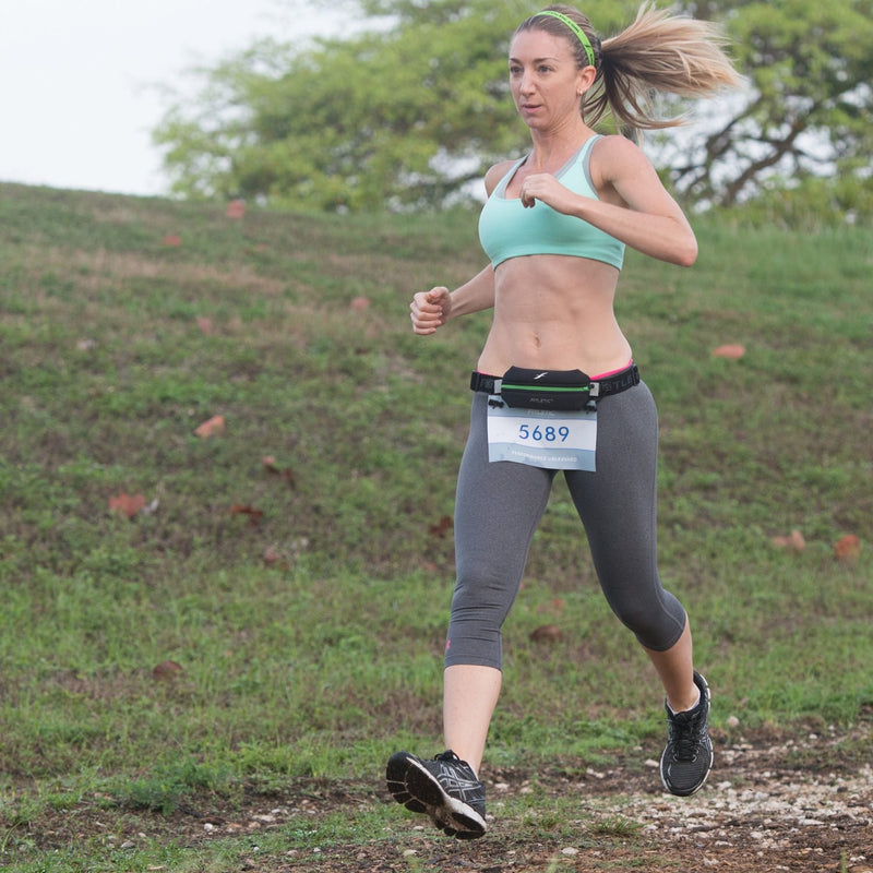 Fitletic Neo Race Belt, Black & Blue | Unique No Bounce Design for Marathon, Triathlon, Trail, 5k, 10k | Running Belt | N01R-04