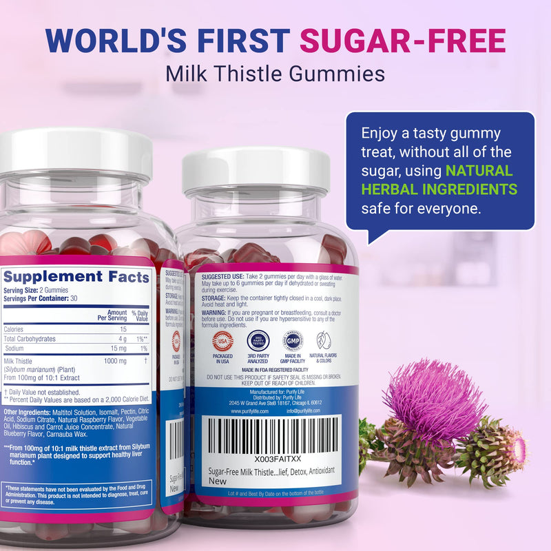 Sugar-Free Milk Thistle Gummies for Liver Cleanse Detox & Repair (Natural Blueberry-Raz Flavor) Cardo Mariano, Cleansing Milk Thistle Extract & Antioxidant Support, Vegan, Replaces Pills & Capsules Milk Thistle Liver Detox - BeesActive Australia