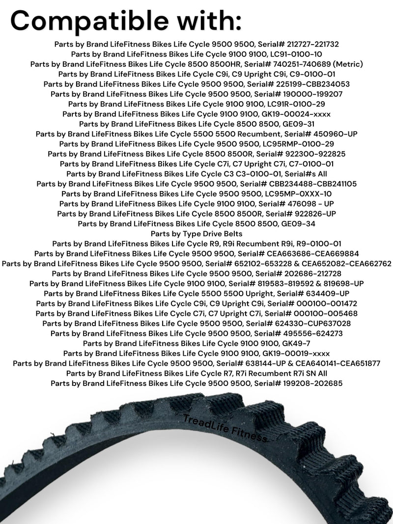 Replacement Drive Belt - Compatible with LifeFitness/LifeCycle: 5500, 8500, 9100, 9500, C3(i), C7(i), C9(i), R7(i), R9(i) Upright and Recumbent Bikes